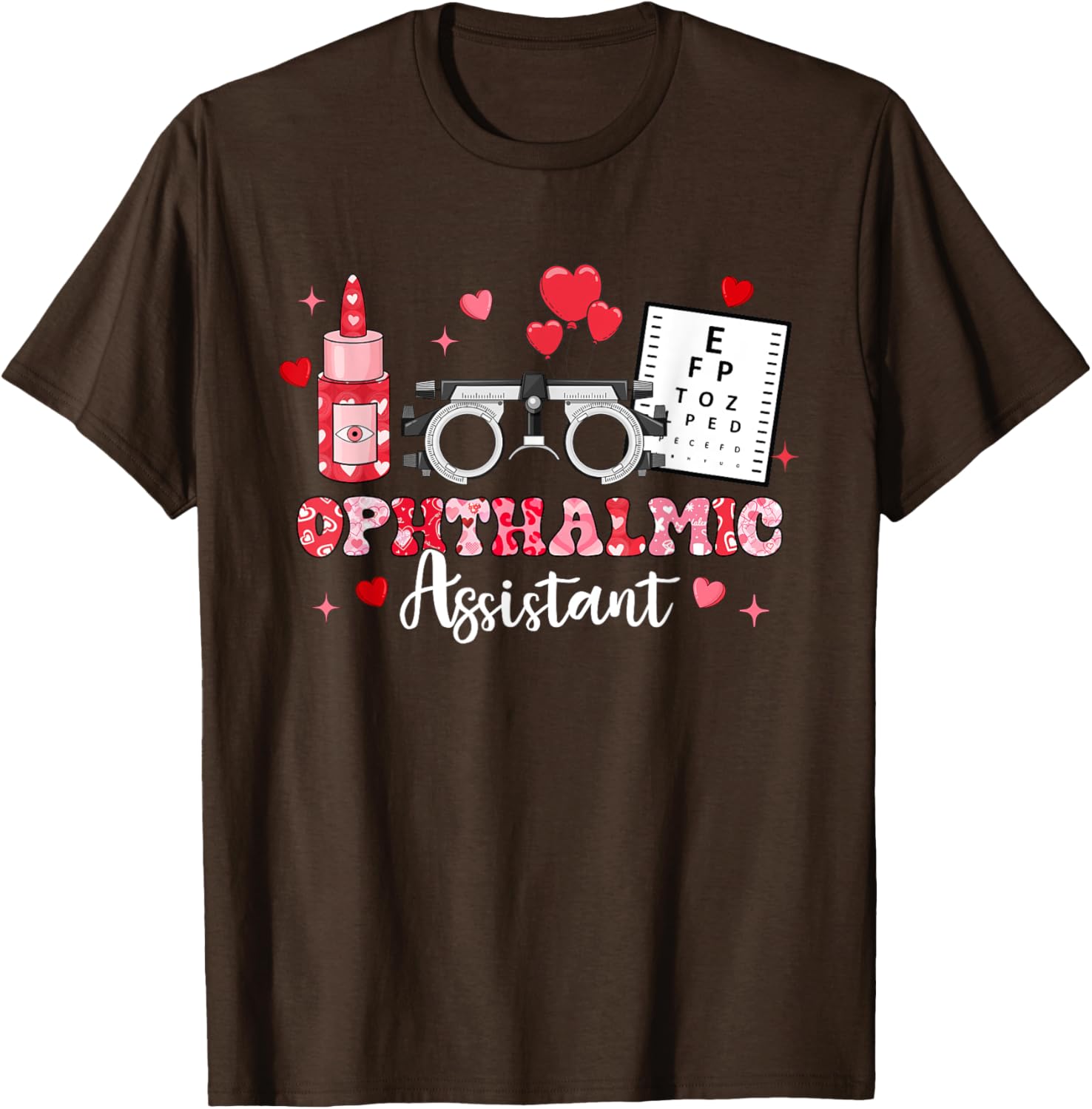 Ophthalmic Assistant Eye Test Glasses Hearts Valentine's Day T-Shirt