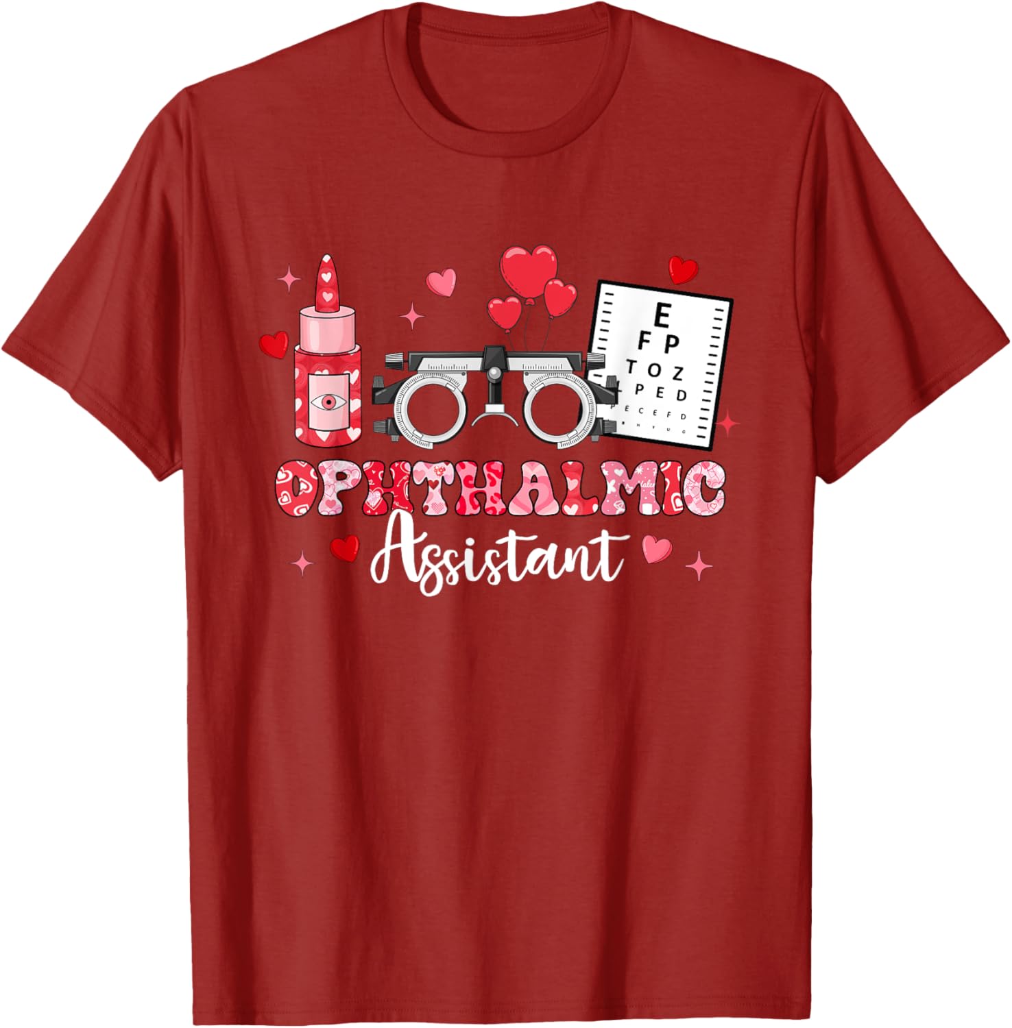 Ophthalmic Assistant Eye Test Glasses Hearts Valentine's Day T-Shirt