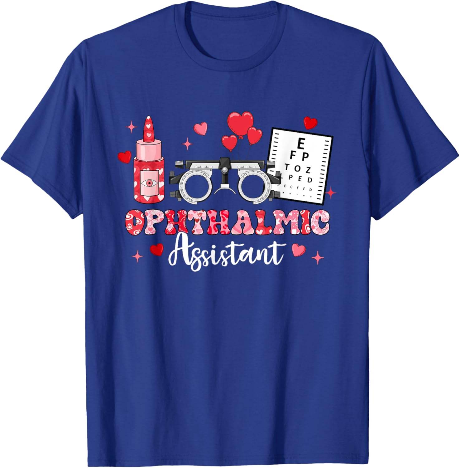 Ophthalmic Assistant Eye Test Glasses Hearts Valentine's Day T-Shirt