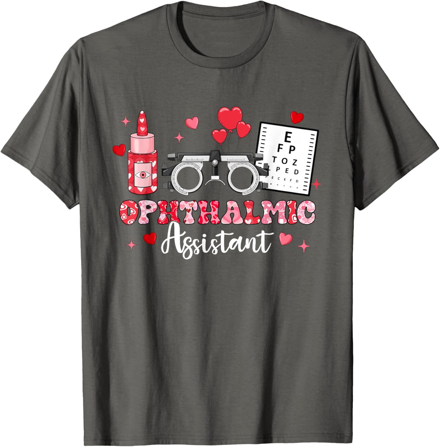 Ophthalmic Assistant Eye Test Glasses Hearts Valentine's Day T-Shirt