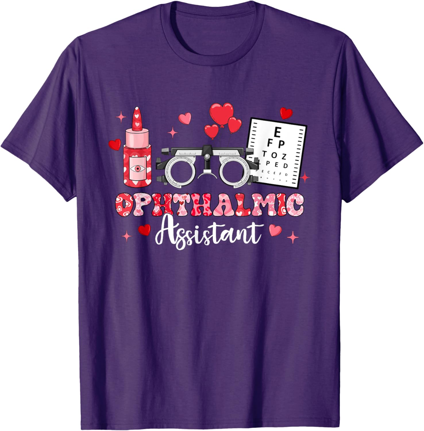 Ophthalmic Assistant Eye Test Glasses Hearts Valentine's Day T-Shirt