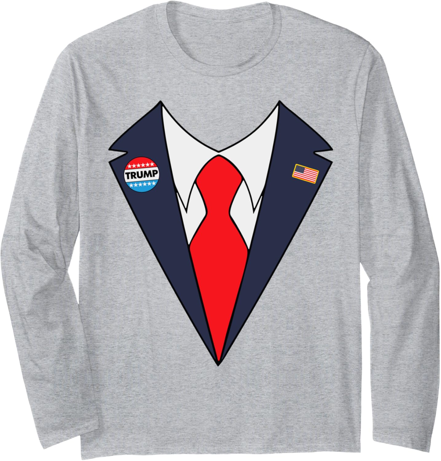 President Trump Suit Costume Halloween Tie USA Flag Support Long Sleeve T-Shirt