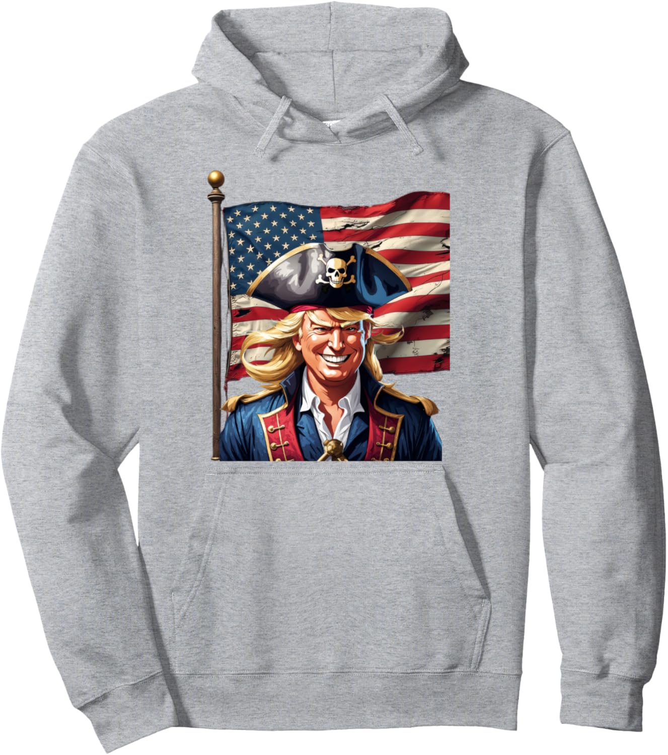 Privateer Pirate Trump Smiling American Flag Patriotic Funny Pullover Hoodie