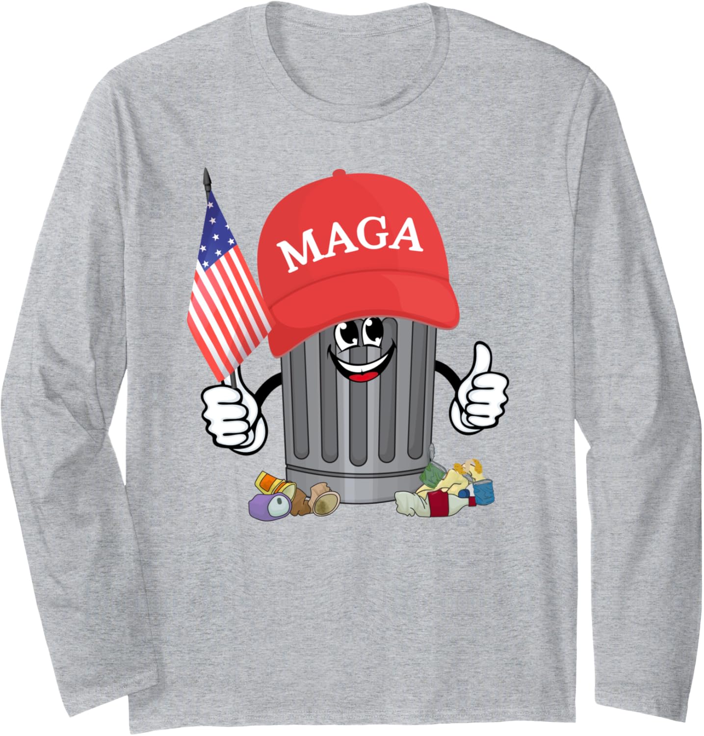 Proud MAGA Garbage Trump Supporter Trash Can Cartoon Funny Long Sleeve T-Shirt