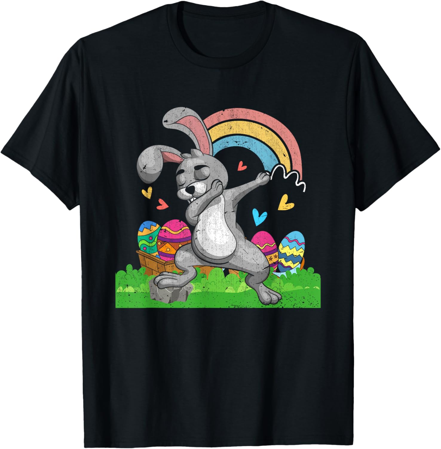 Rainbow Easter Eggs Funny Dabbing Rabbit Bunny Happy Easter T-Shirt