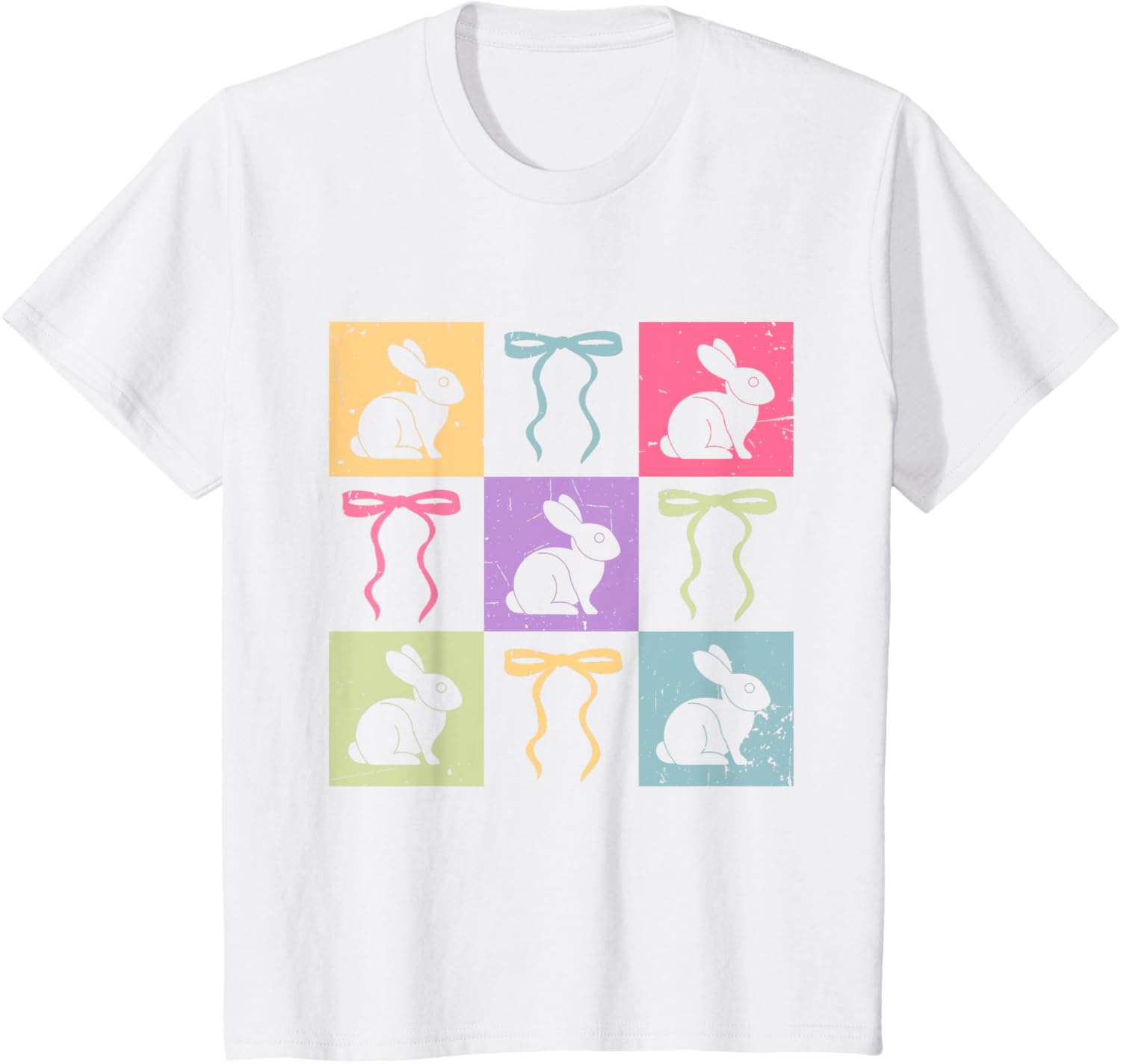 Retro Cute Checkered Easter Coquette Bow Bunny Girls T-Shirt