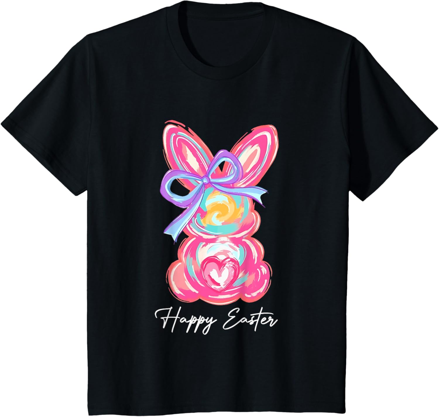 Retro Cute Pink Chinoiserie Bunny Easter Coquette Bow Girls T-Shirt