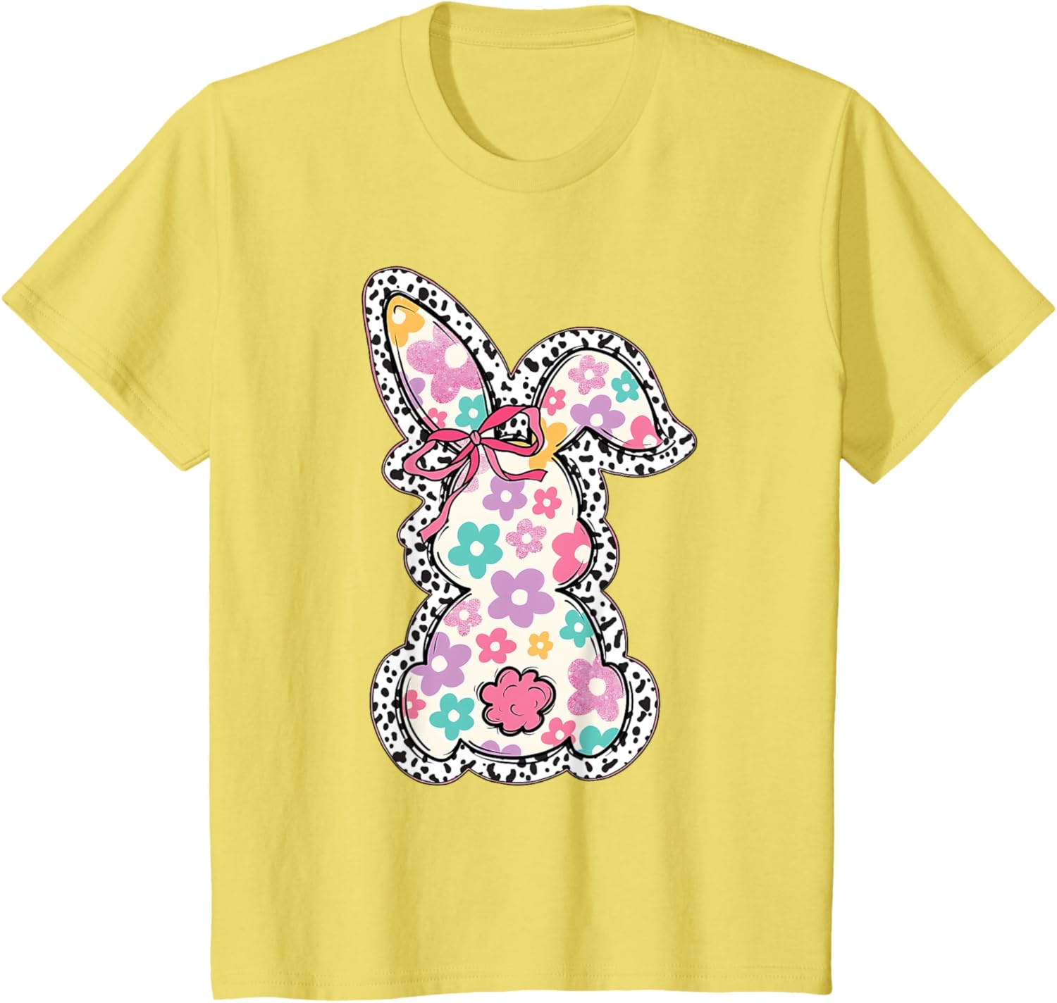 Retro Floral Easter Bunny, Cute Coquette Bow Happy Easter T-Shirt