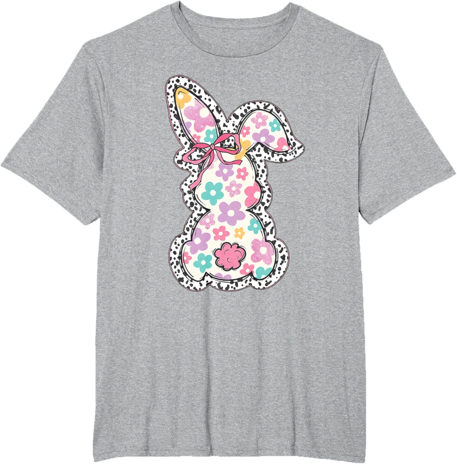 Retro Floral Easter Bunny, Cute Coquette Bow Happy Easter T-Shirt