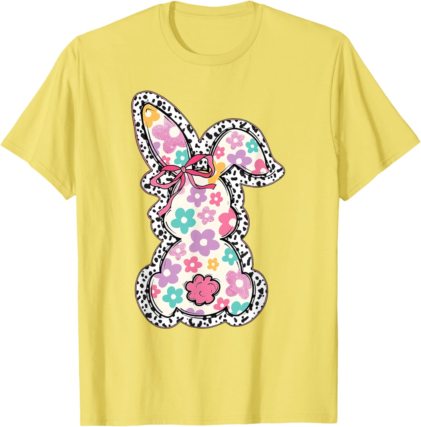 Retro Floral Easter Bunny, Cute Coquette Bow Happy Easter T-Shirt