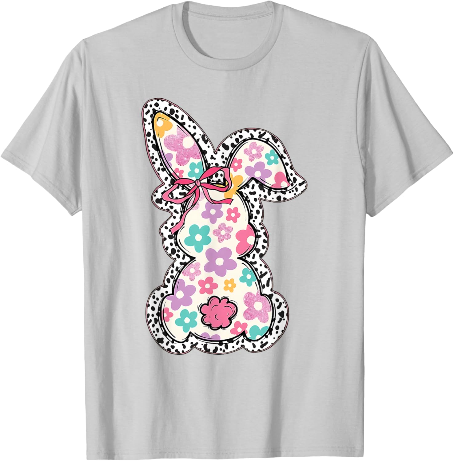 Retro Floral Easter Bunny, Cute Coquette Bow Happy Easter T-Shirt