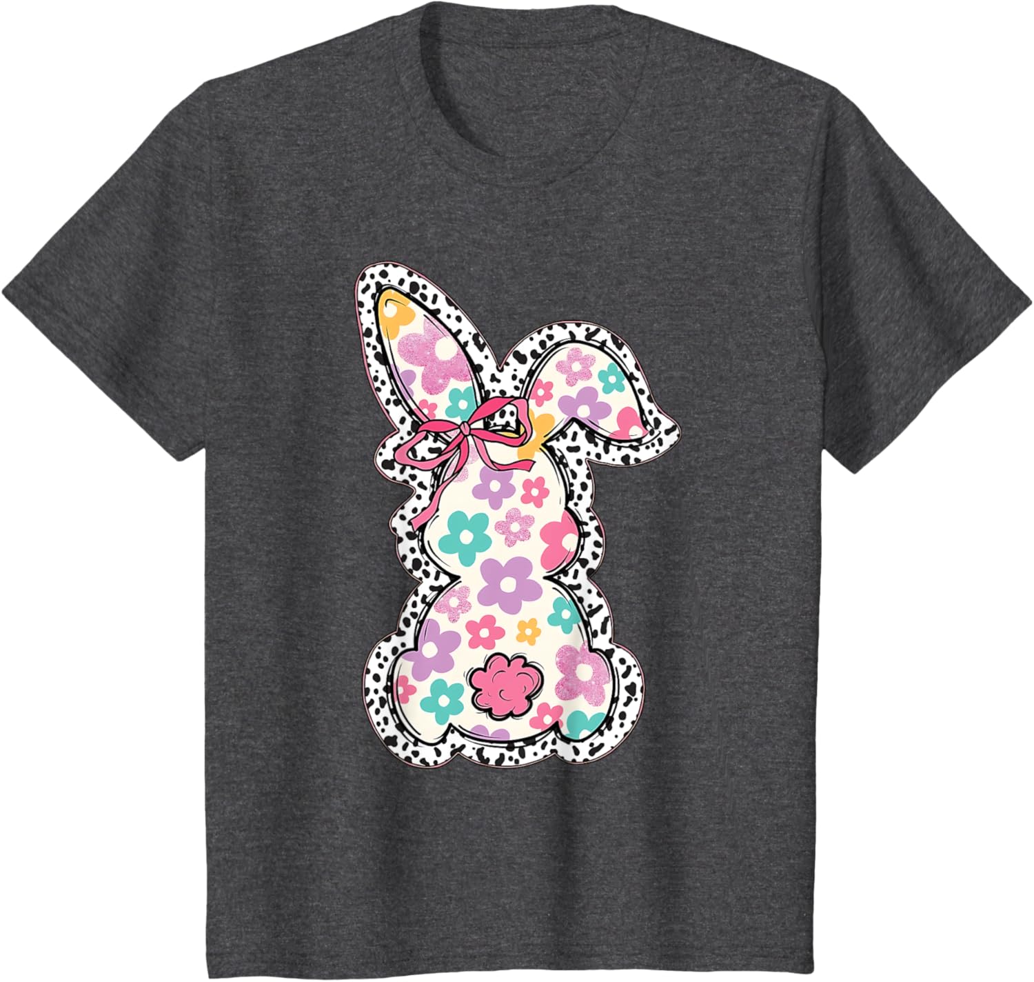 Retro Floral Easter Bunny, Cute Coquette Bow Happy Easter T-Shirt