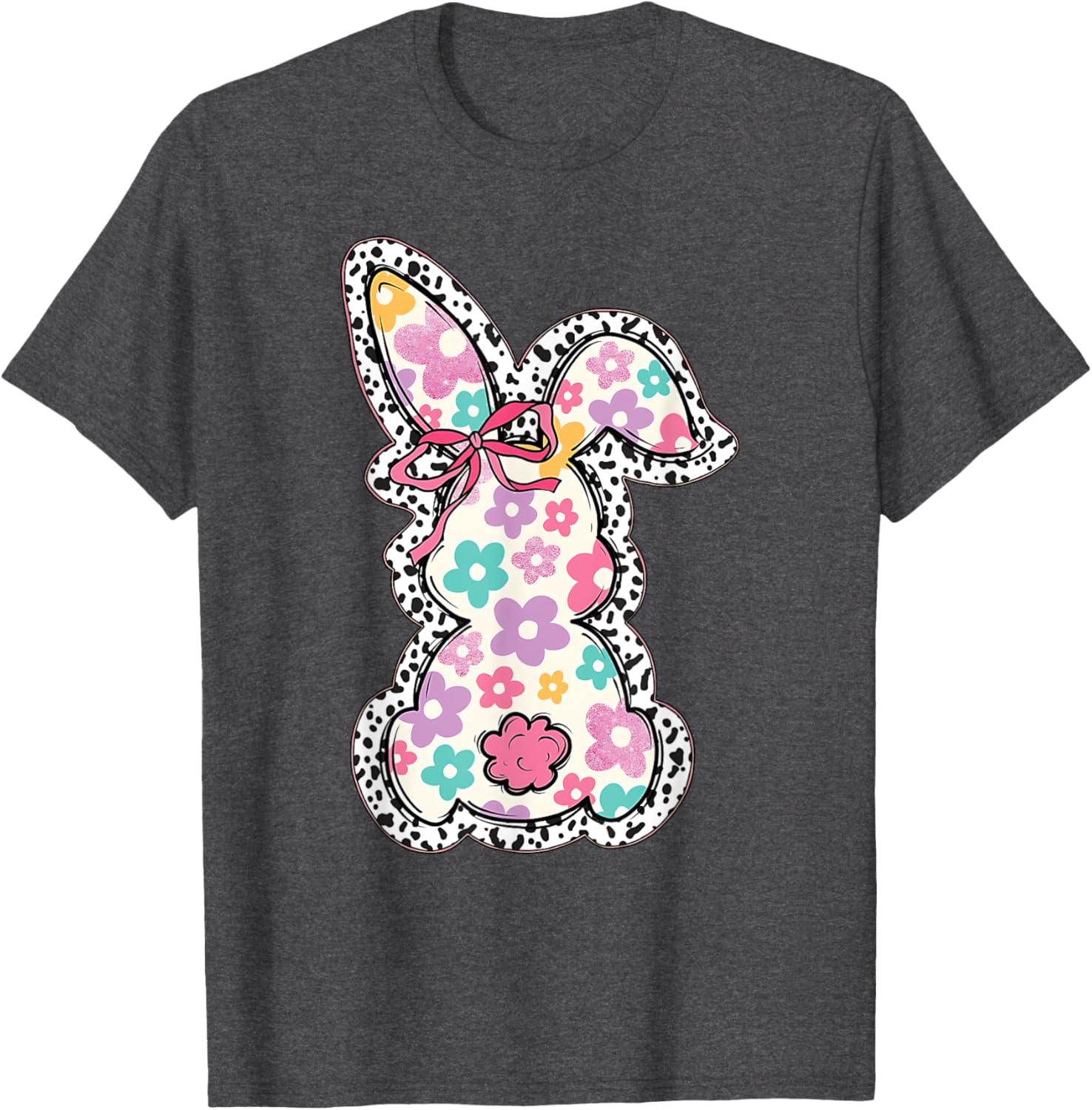 Retro Floral Easter Bunny, Cute Coquette Bow Happy Easter T-Shirt