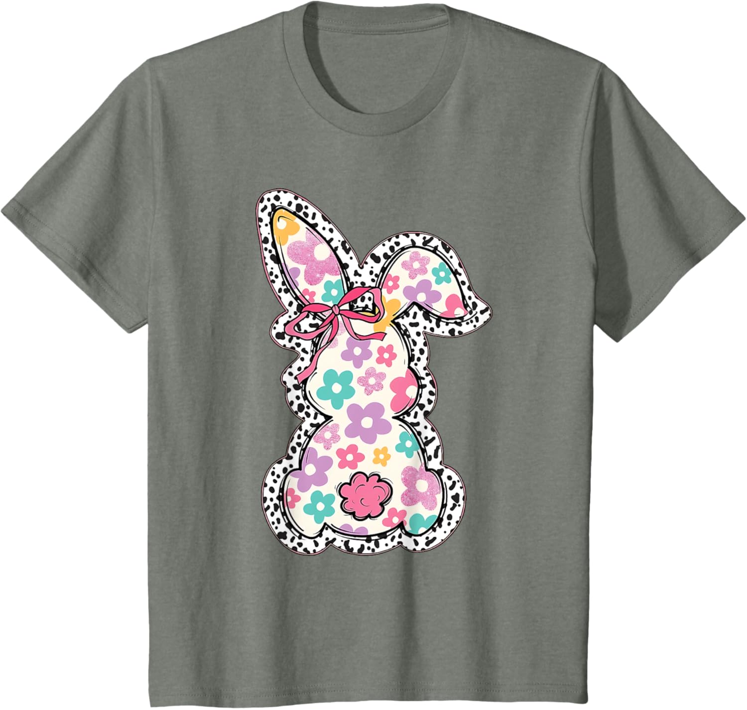 Retro Floral Easter Bunny, Cute Coquette Bow Happy Easter T-Shirt