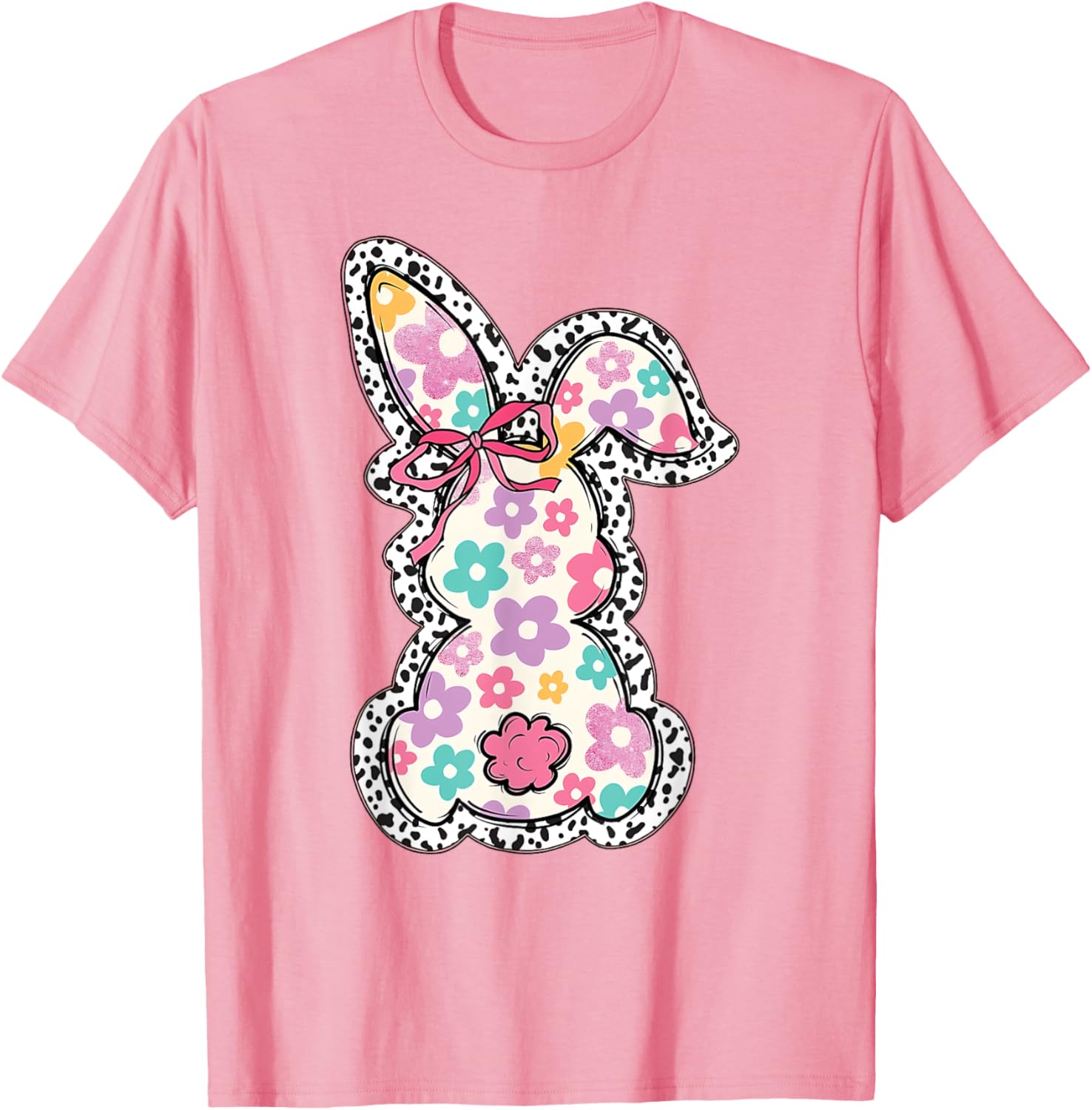 Retro Floral Easter Bunny, Cute Coquette Bow Happy Easter T-Shirt