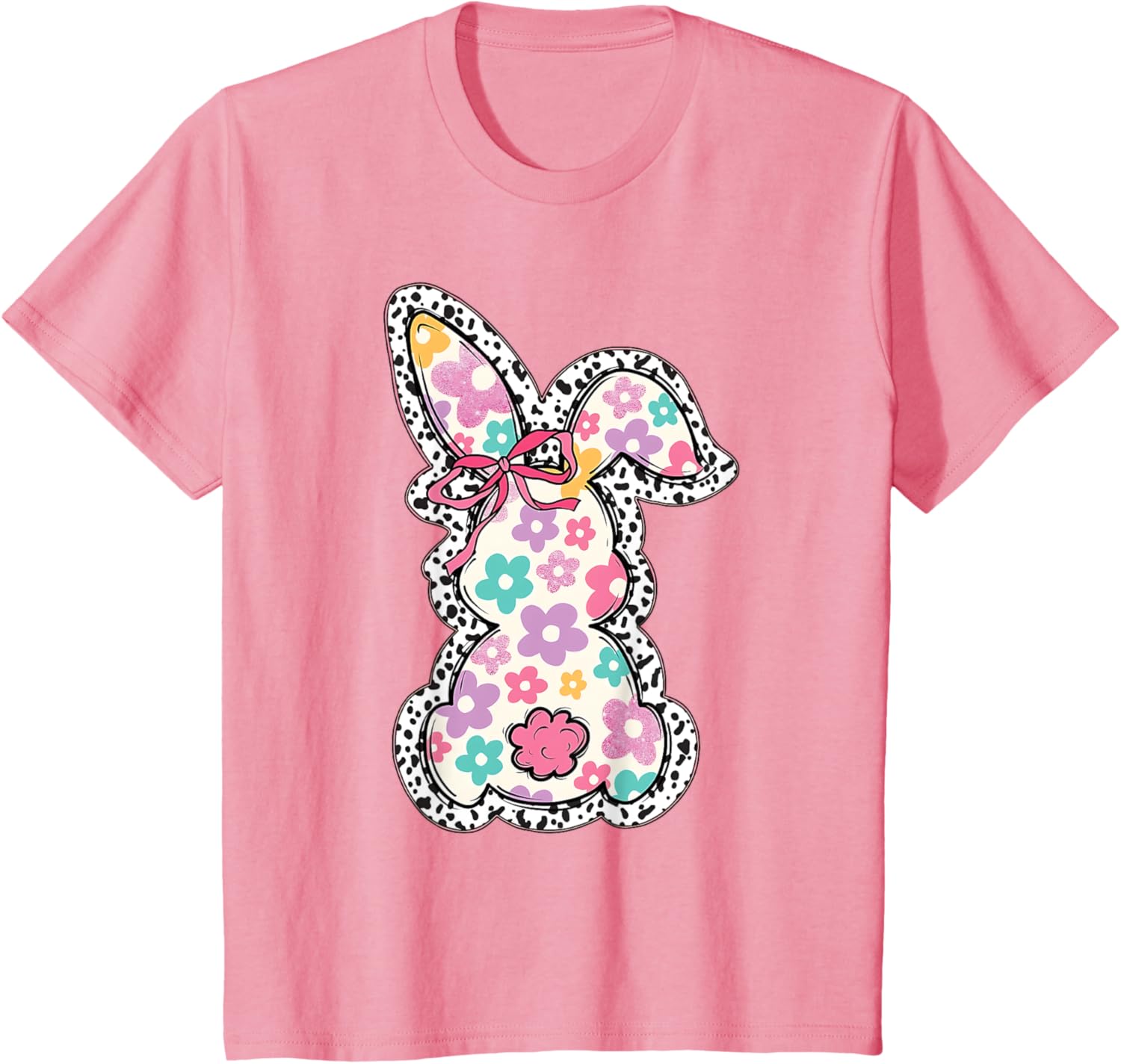 Retro Floral Easter Bunny, Cute Coquette Bow Happy Easter T-Shirt