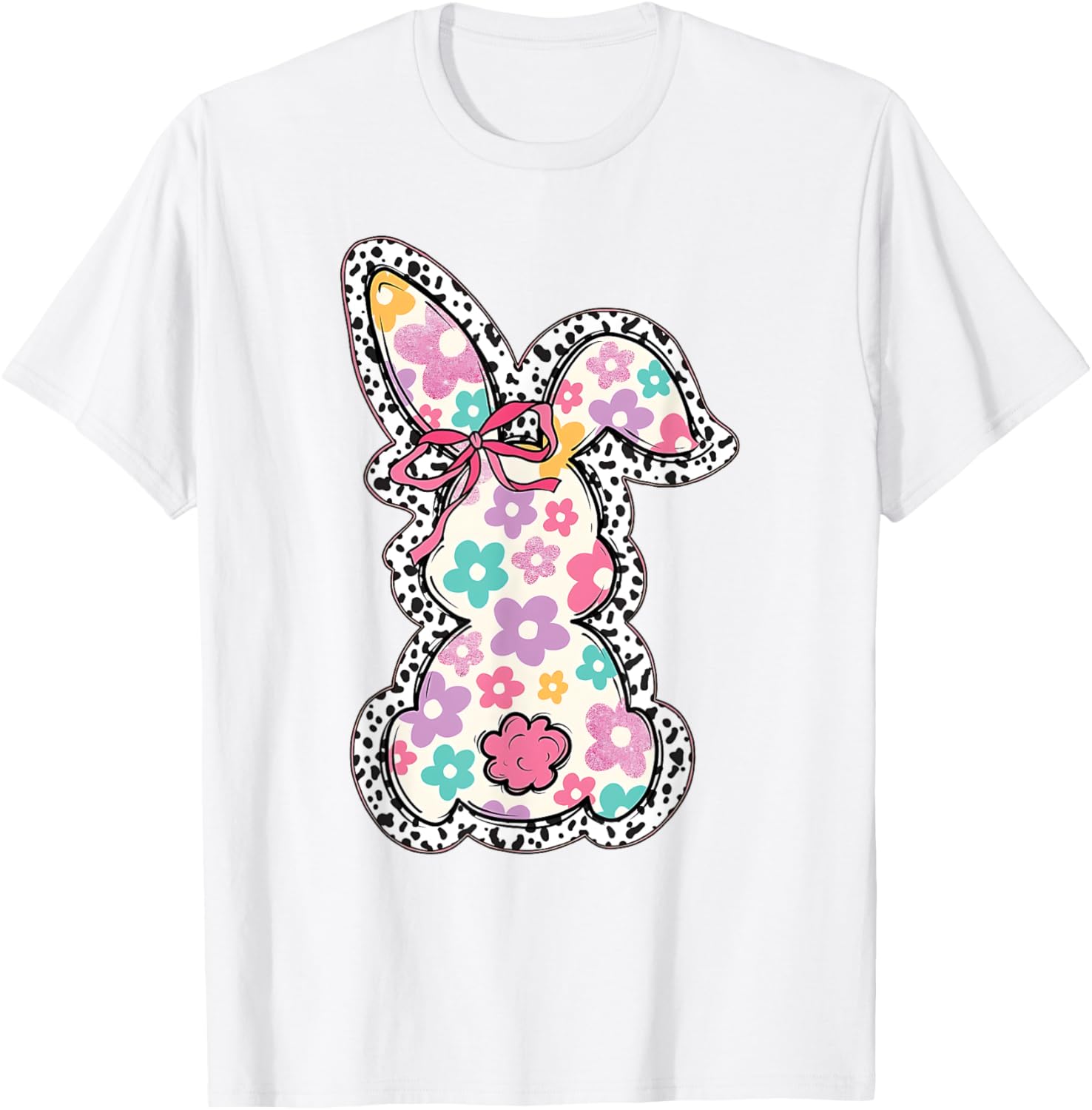 Retro Floral Easter Bunny, Cute Coquette Bow Happy Easter T-Shirt