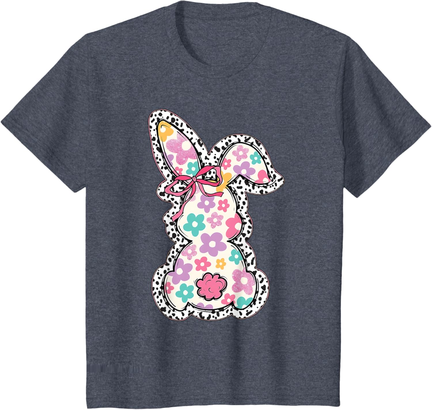 Retro Floral Easter Bunny, Cute Coquette Bow Happy Easter T-Shirt