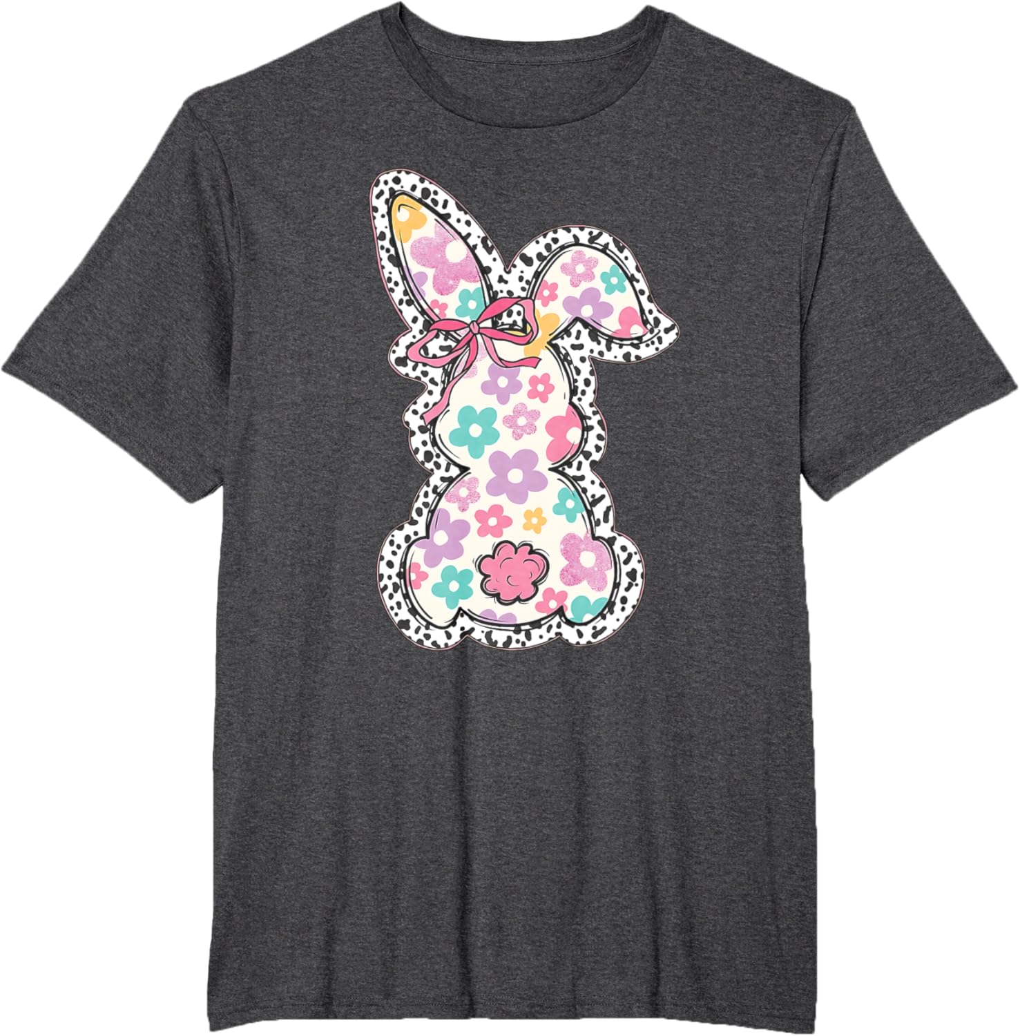 Retro Floral Easter Bunny, Cute Coquette Bow Happy Easter T-Shirt