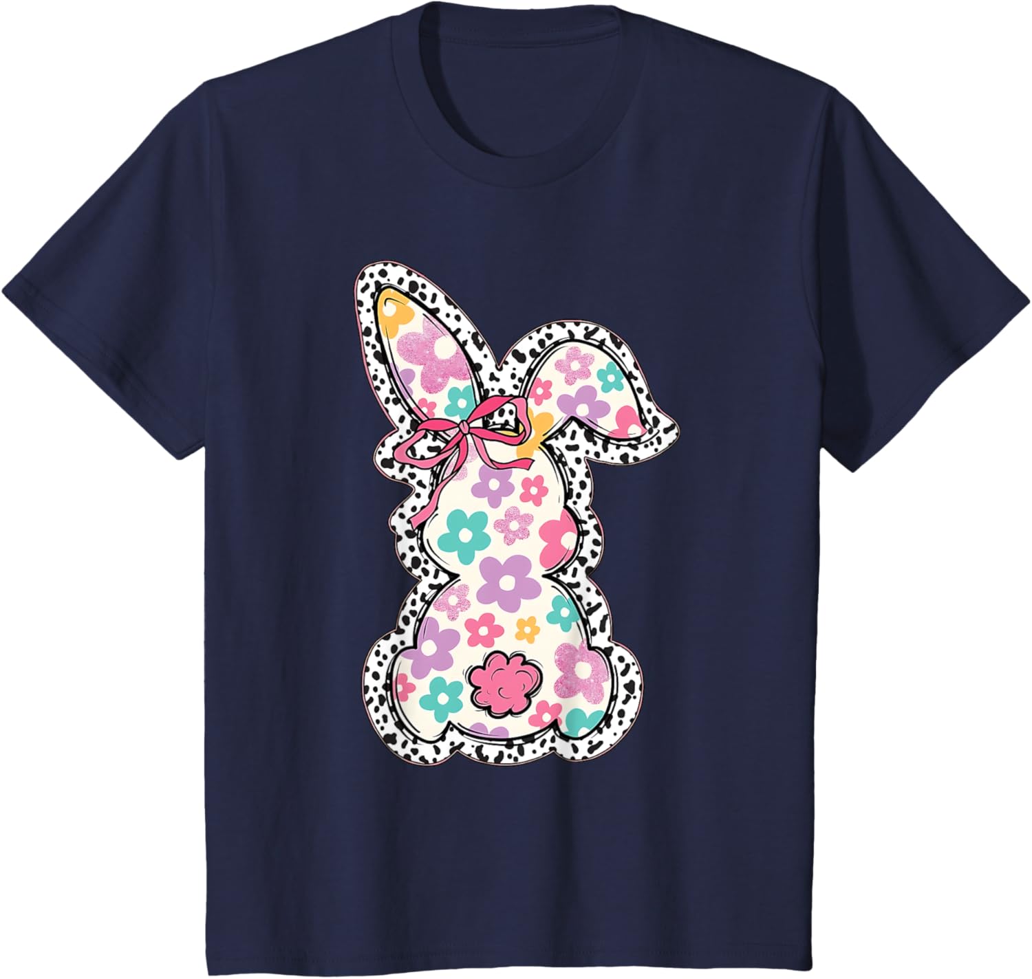 Retro Floral Easter Bunny, Cute Coquette Bow Happy Easter T-Shirt