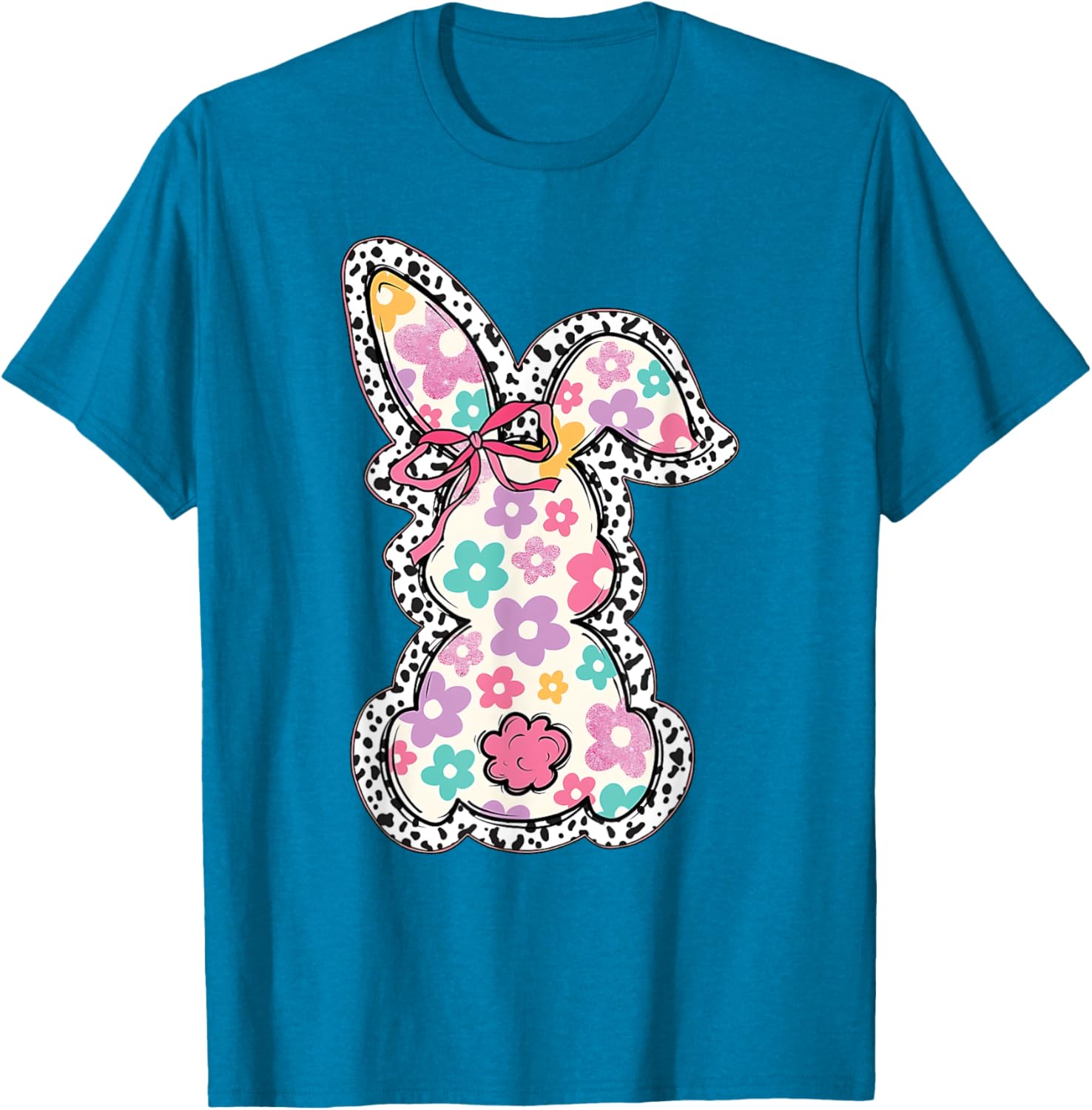 Retro Floral Easter Bunny, Cute Coquette Bow Happy Easter T-Shirt