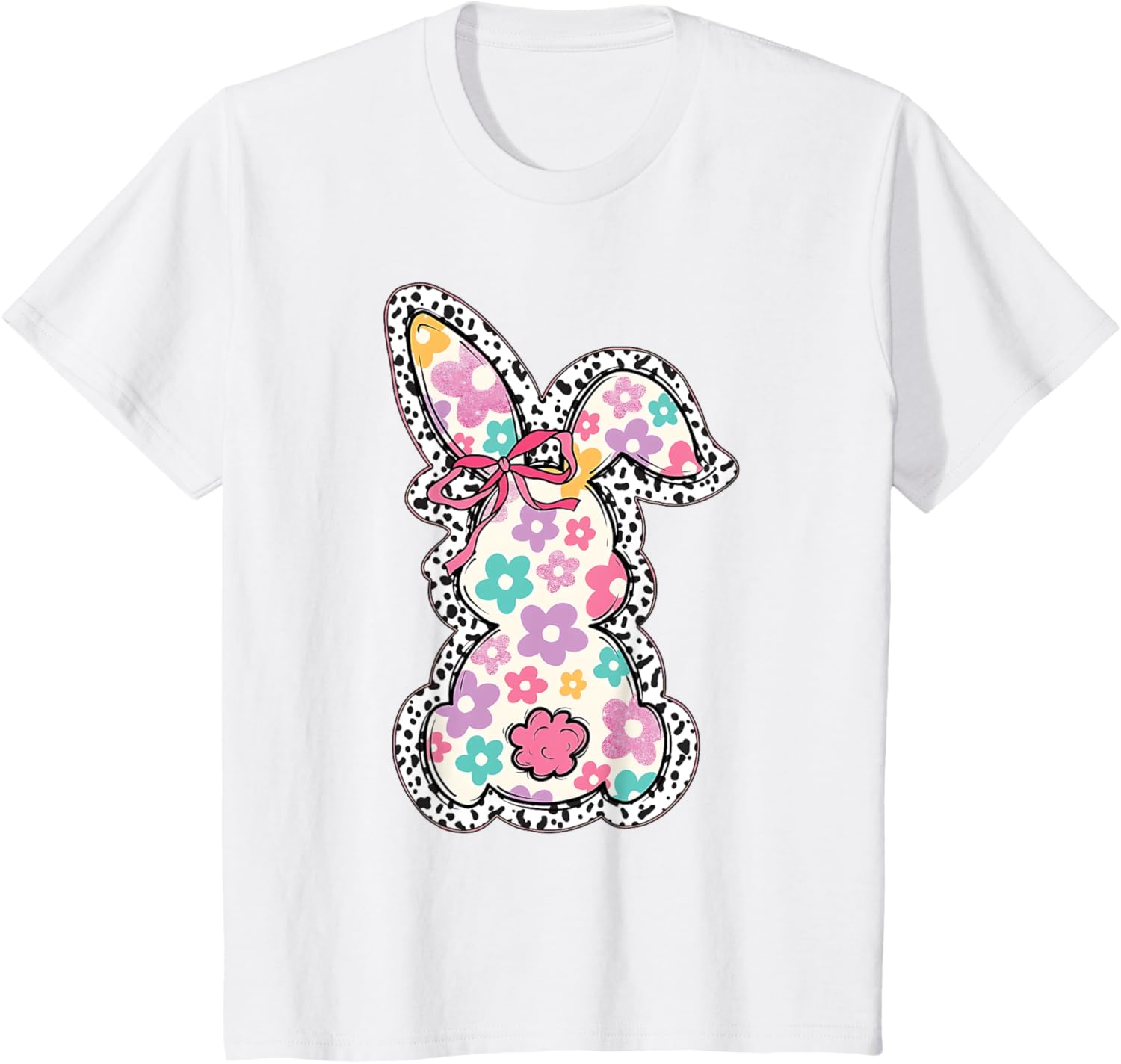 Retro Floral Easter Bunny, Cute Coquette Bow Happy Easter T-Shirt