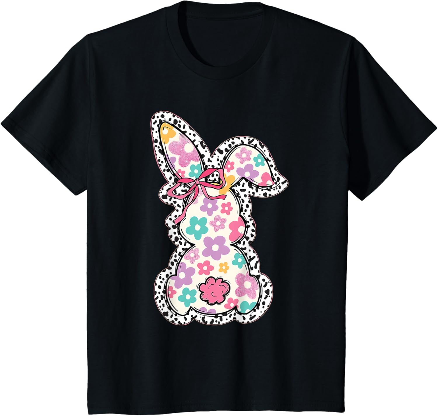 Retro Floral Easter Bunny, Cute Coquette Bow Happy Easter T-Shirt