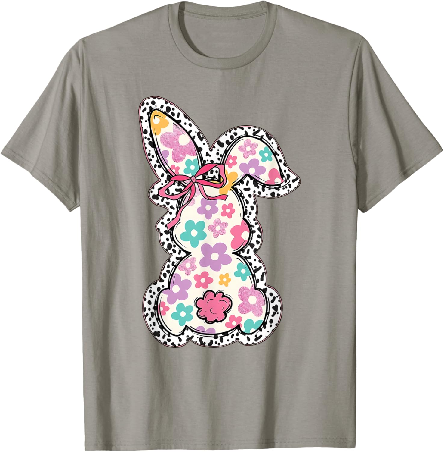 Retro Floral Easter Bunny, Cute Coquette Bow Happy Easter T-Shirt