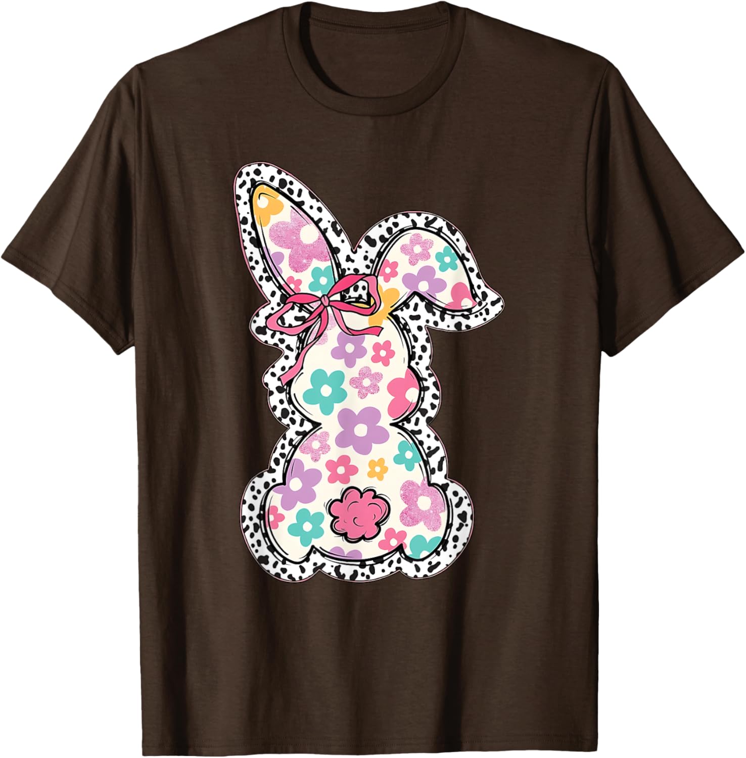 Retro Floral Easter Bunny, Cute Coquette Bow Happy Easter T-Shirt