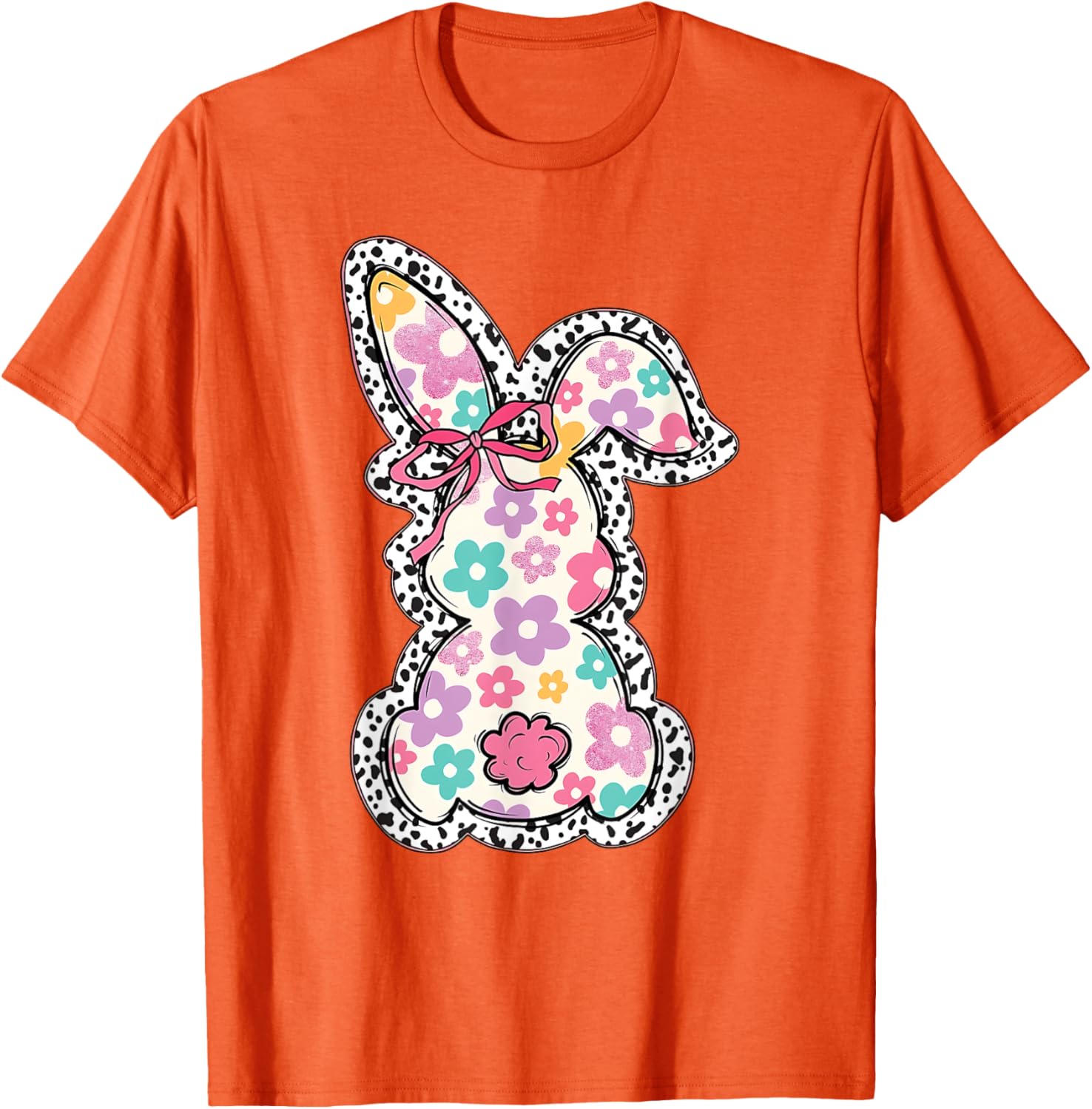 Retro Floral Easter Bunny, Cute Coquette Bow Happy Easter T-Shirt