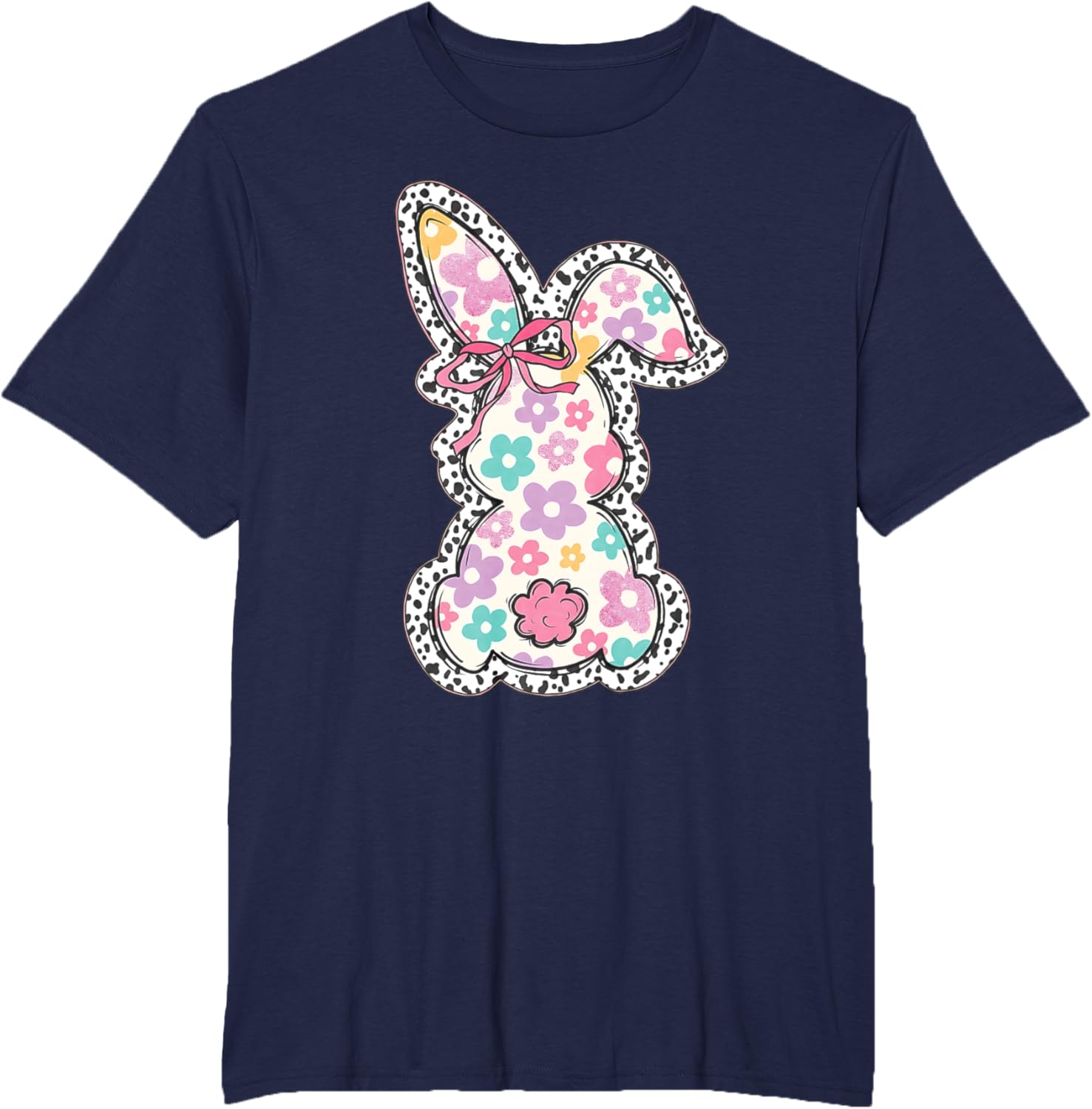 Retro Floral Easter Bunny, Cute Coquette Bow Happy Easter T-Shirt