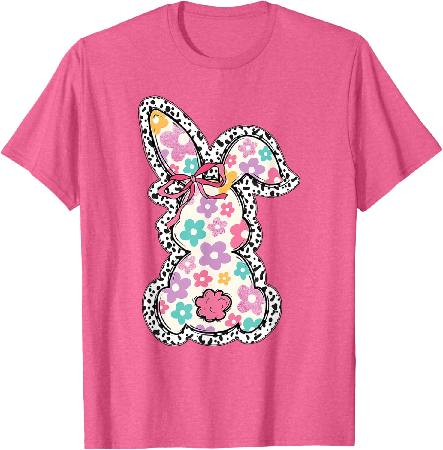 Retro Floral Easter Bunny, Cute Coquette Bow Happy Easter T-Shirt