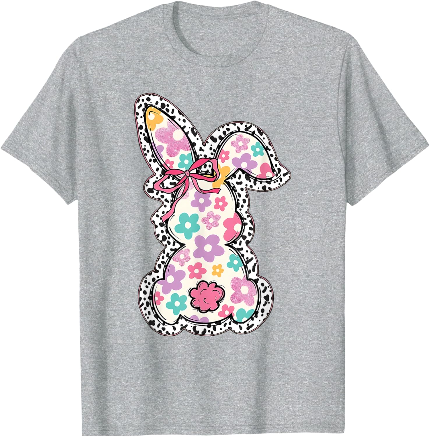 Retro Floral Easter Bunny, Cute Coquette Bow Happy Easter T-Shirt