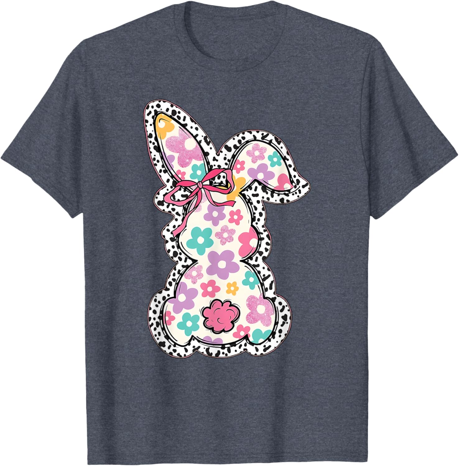 Retro Floral Easter Bunny, Cute Coquette Bow Happy Easter T-Shirt