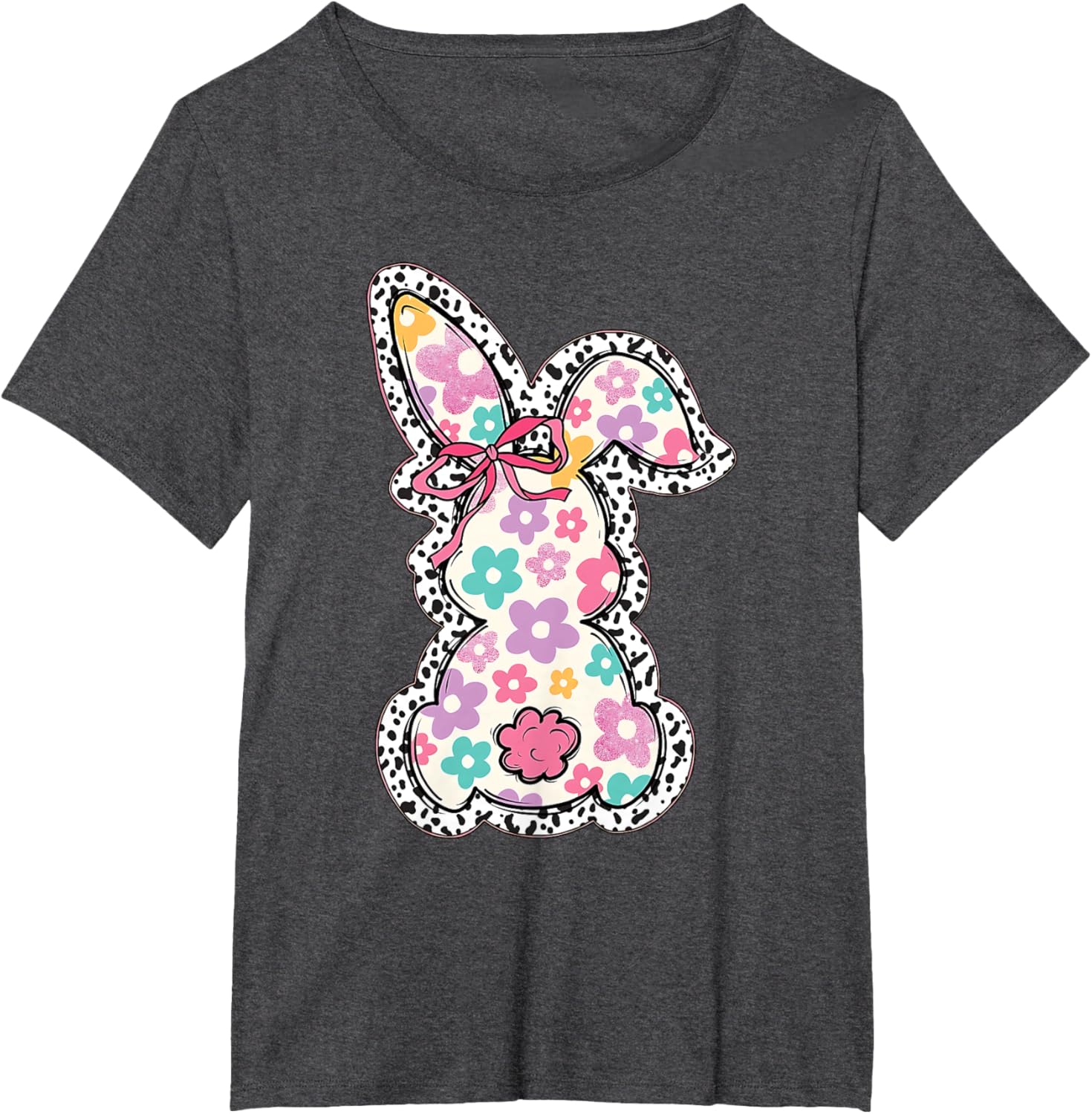 Retro Floral Easter Bunny, Cute Coquette Bow Happy Easter T-Shirt