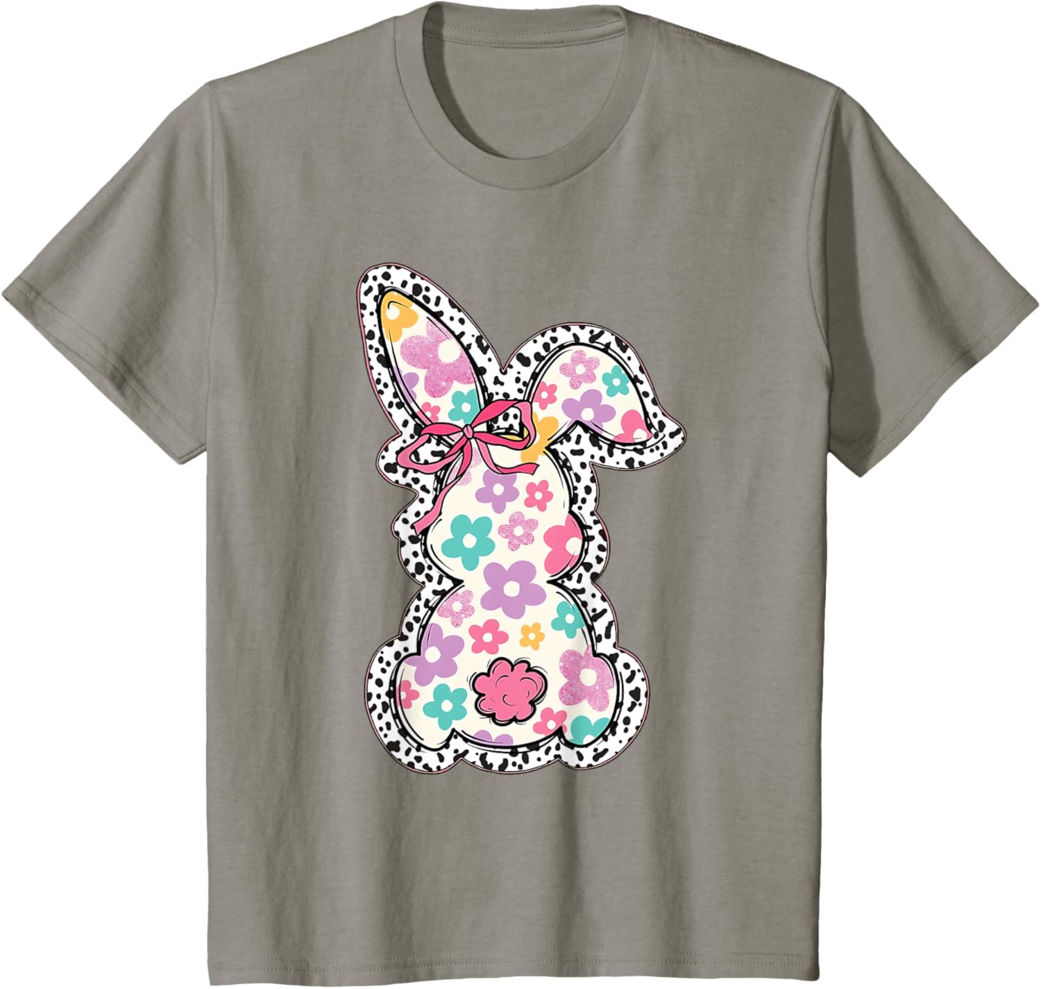 Retro Floral Easter Bunny, Cute Coquette Bow Happy Easter T-Shirt