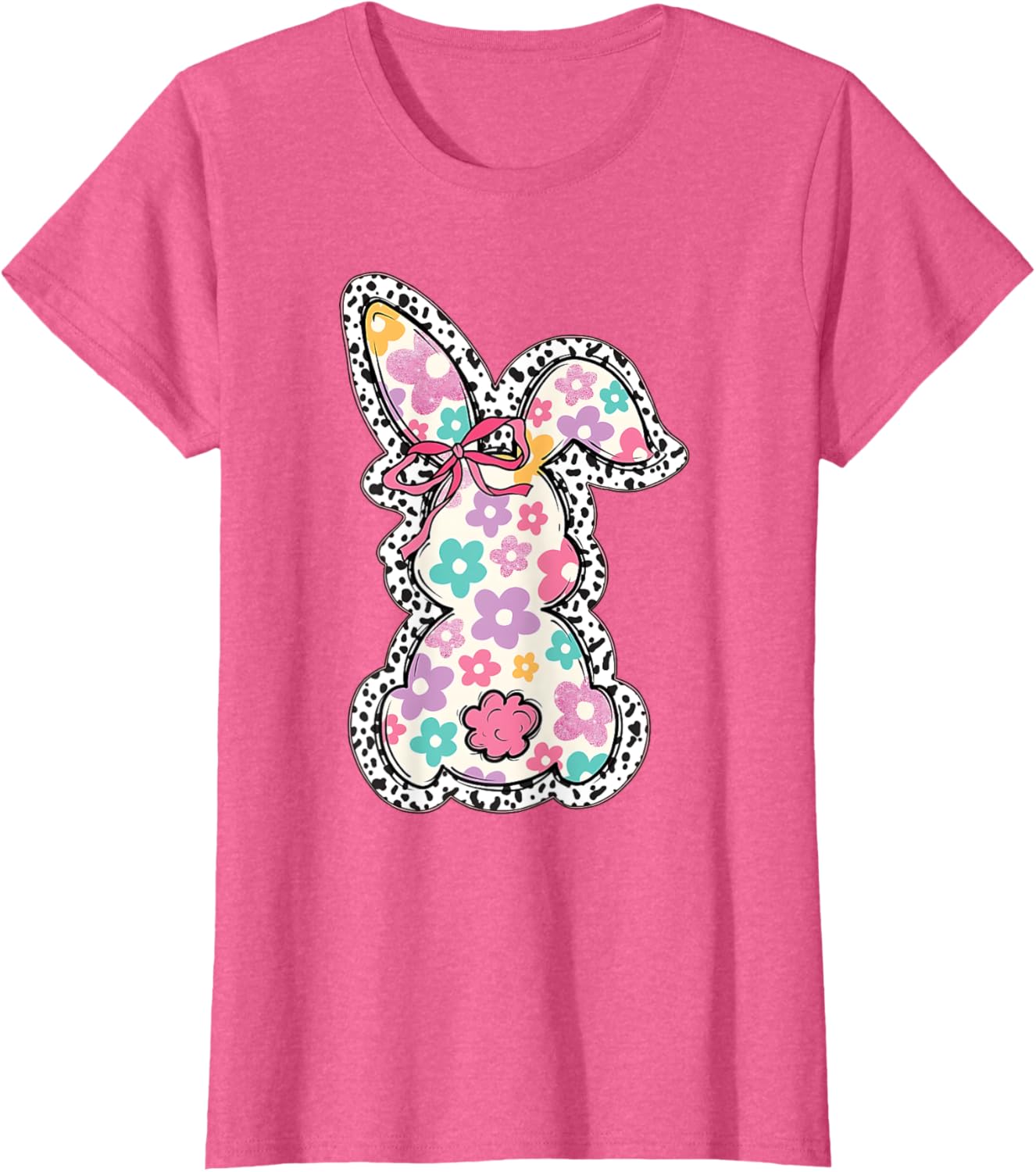 Retro Floral Easter Bunny, Cute Coquette Bow Happy Easter T-Shirt