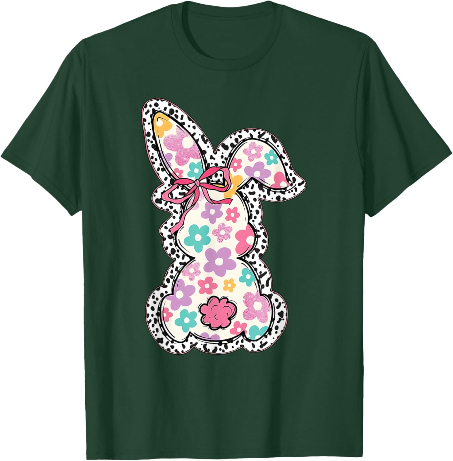 Retro Floral Easter Bunny, Cute Coquette Bow Happy Easter T-Shirt