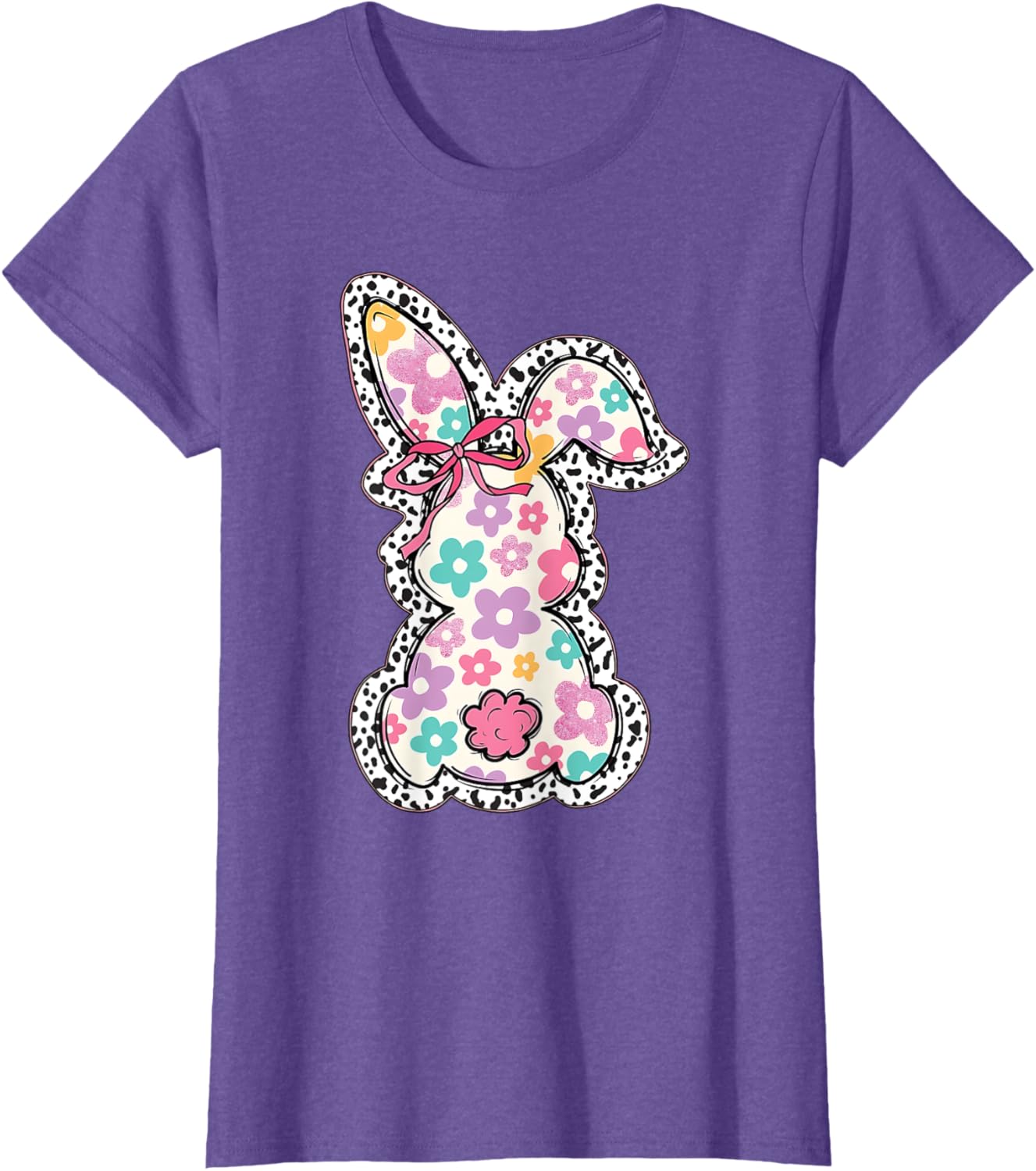 Retro Floral Easter Bunny, Cute Coquette Bow Happy Easter T-Shirt