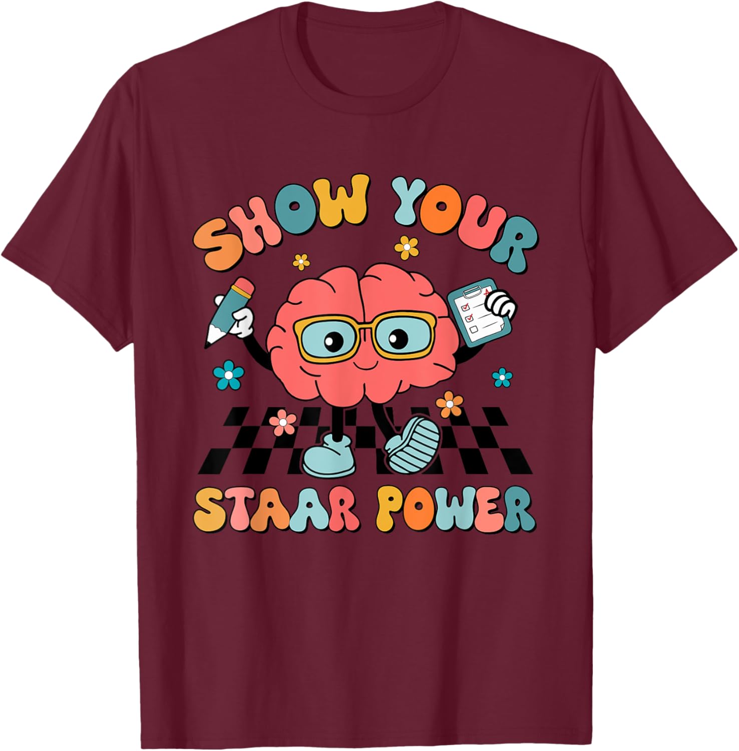 Retro Groovy Show Your STAAR Power Brain Teacher Testing Day T-Shirt