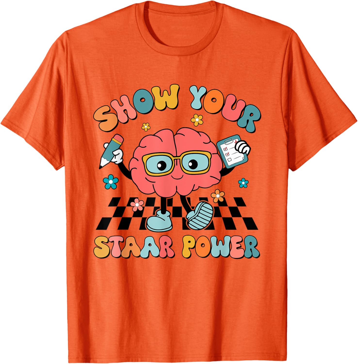 Retro Groovy Show Your STAAR Power Brain Teacher Testing Day T-Shirt