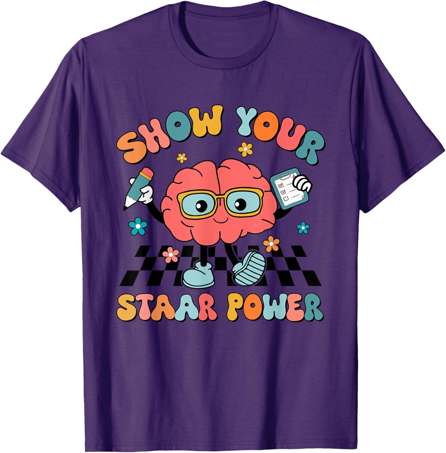 Retro Groovy Show Your STAAR Power Brain Teacher Testing Day T-Shirt