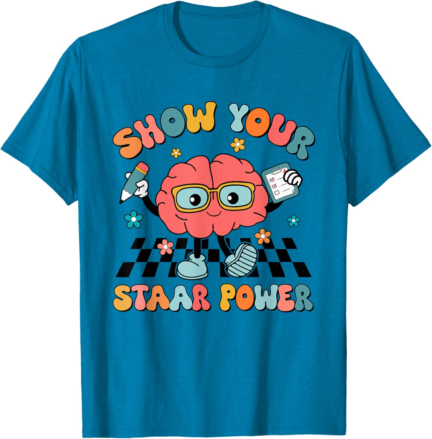 Retro Groovy Show Your STAAR Power Brain Teacher Testing Day T-Shirt