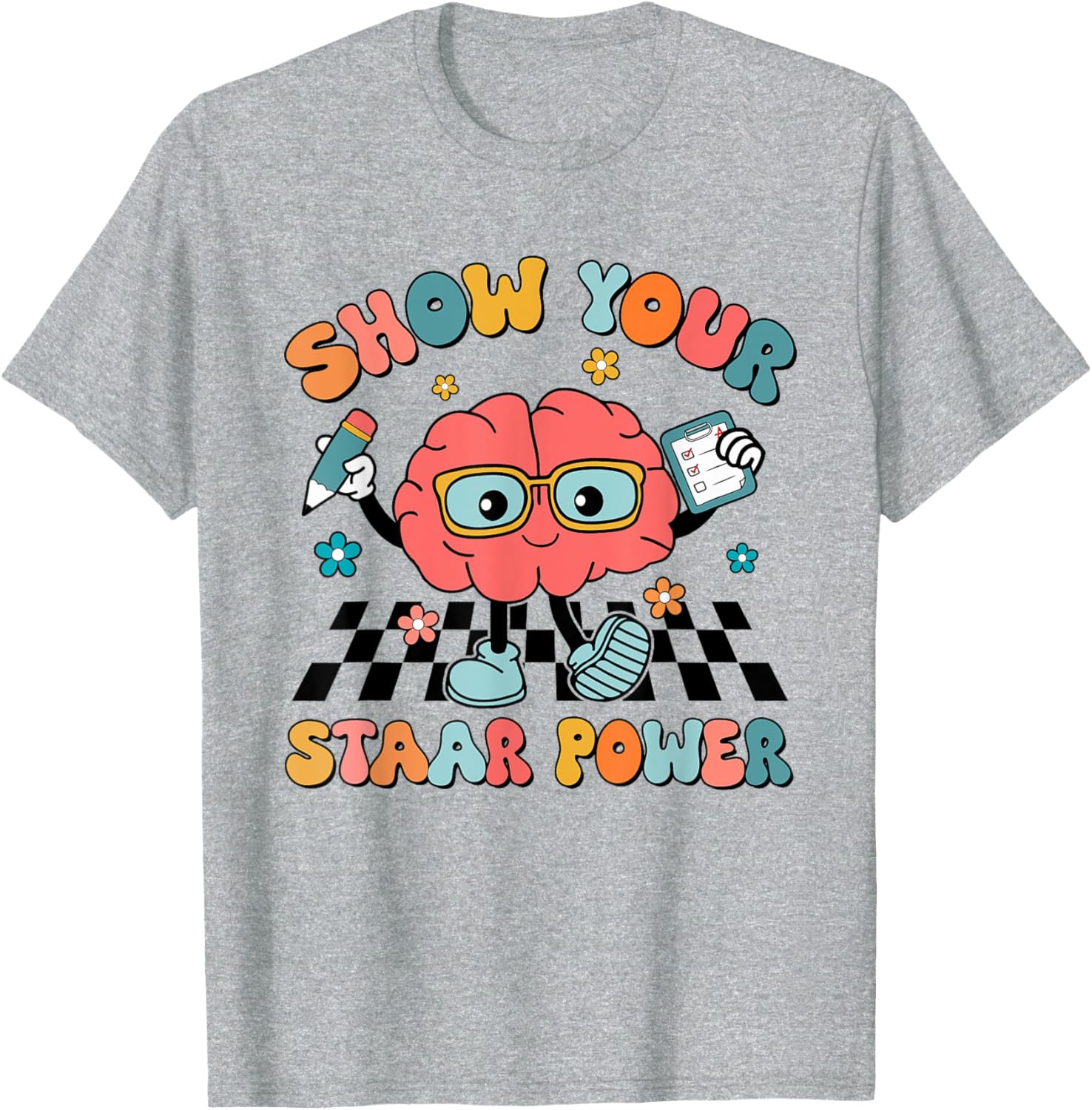 Retro Groovy Show Your STAAR Power Brain Teacher Testing Day T-Shirt