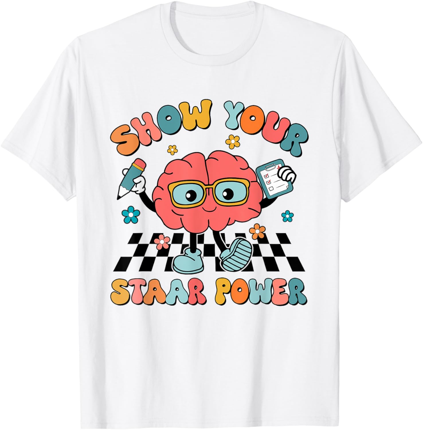 Retro Groovy Show Your STAAR Power Brain Teacher Testing Day T-Shirt