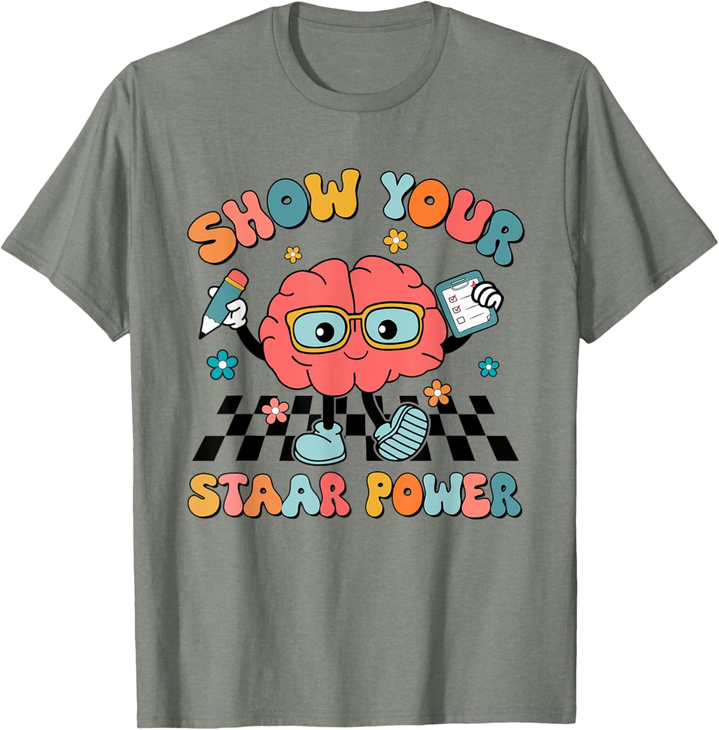 Retro Groovy Show Your STAAR Power Brain Teacher Testing Day T-Shirt