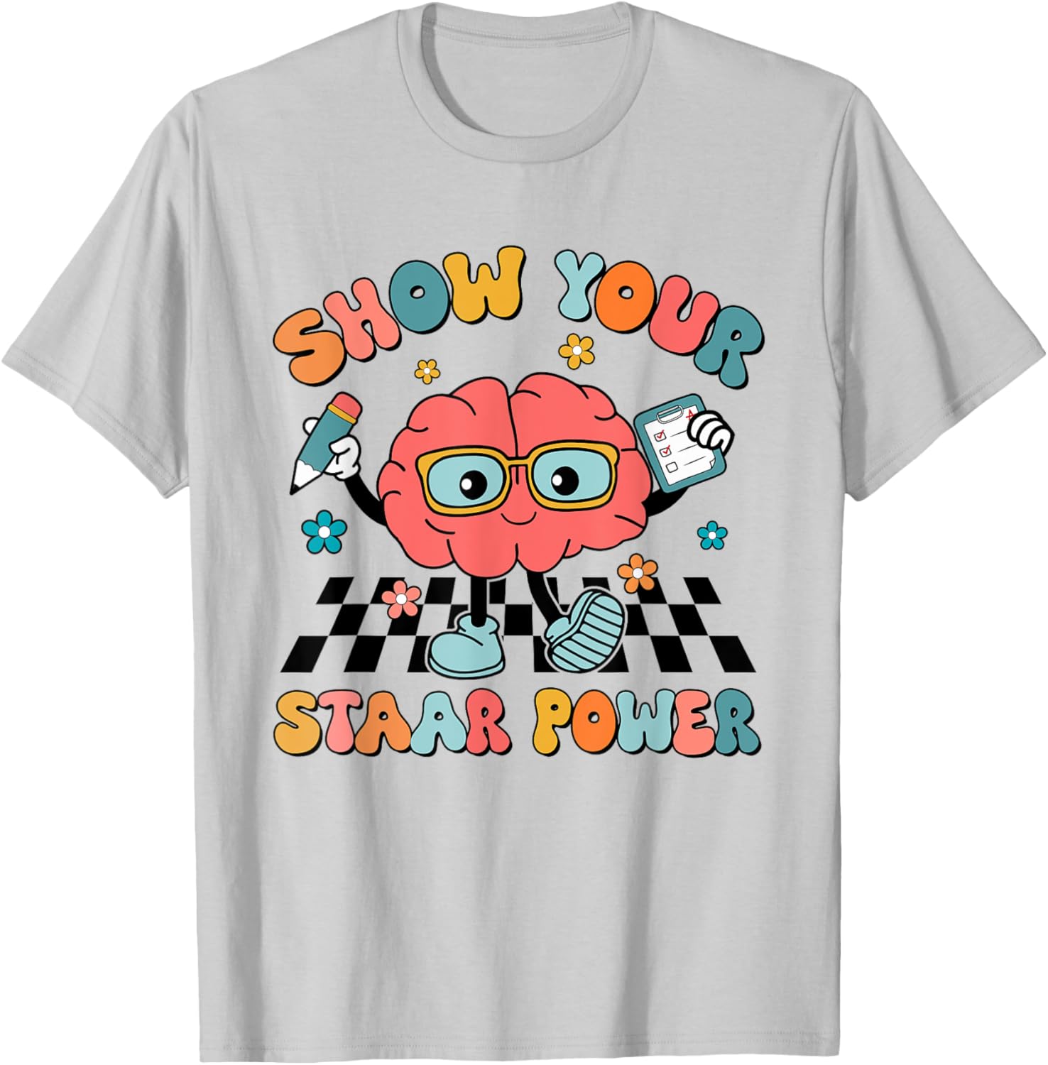 Retro Groovy Show Your STAAR Power Brain Teacher Testing Day T-Shirt