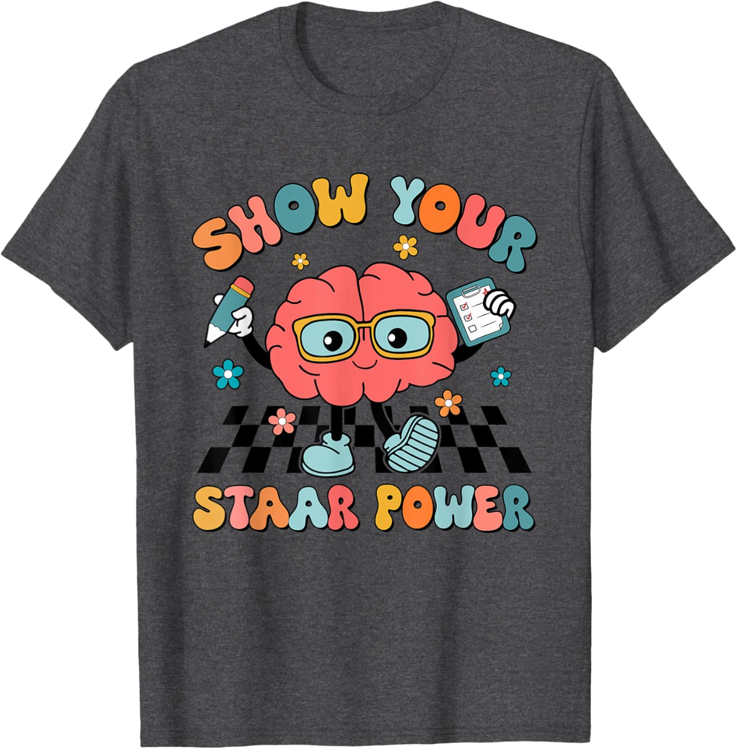 Retro Groovy Show Your STAAR Power Brain Teacher Testing Day T-Shirt