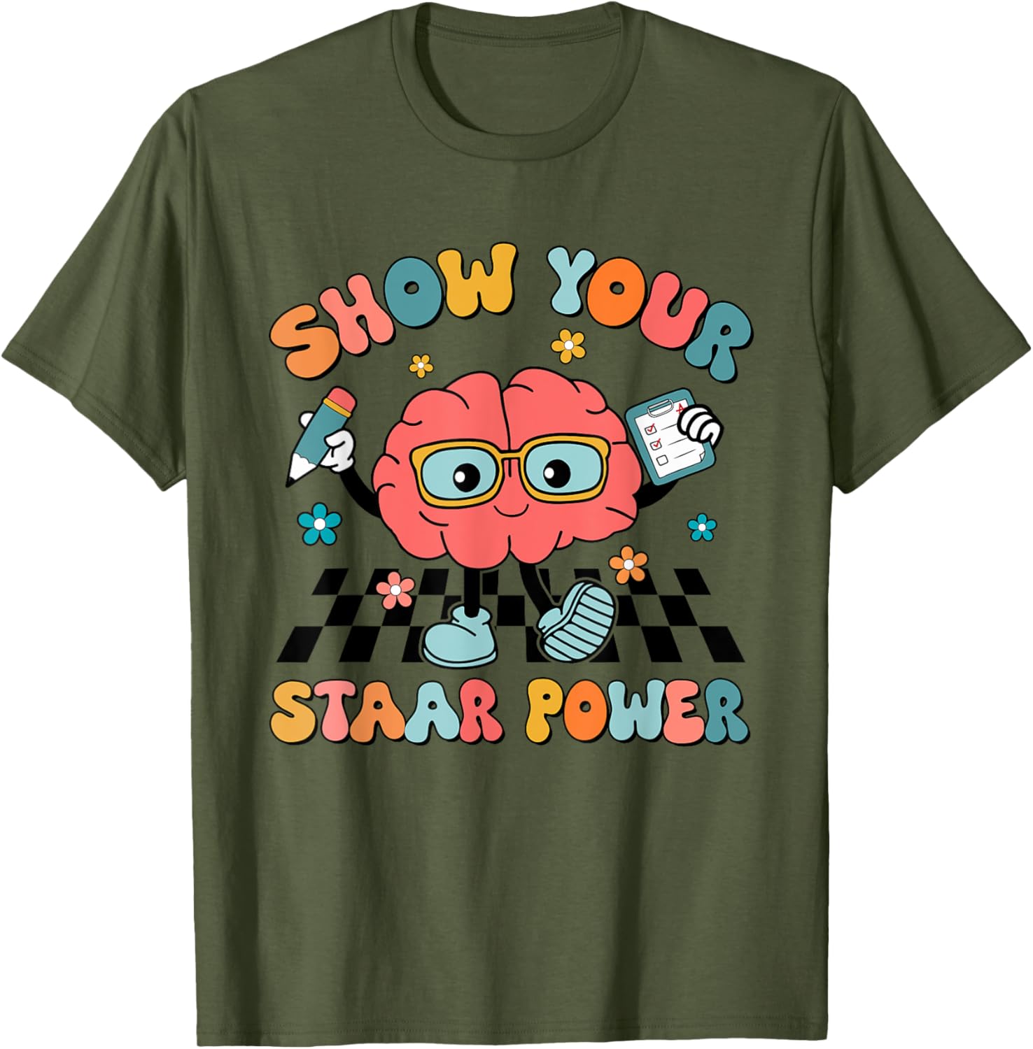 Retro Groovy Show Your STAAR Power Brain Teacher Testing Day T-Shirt