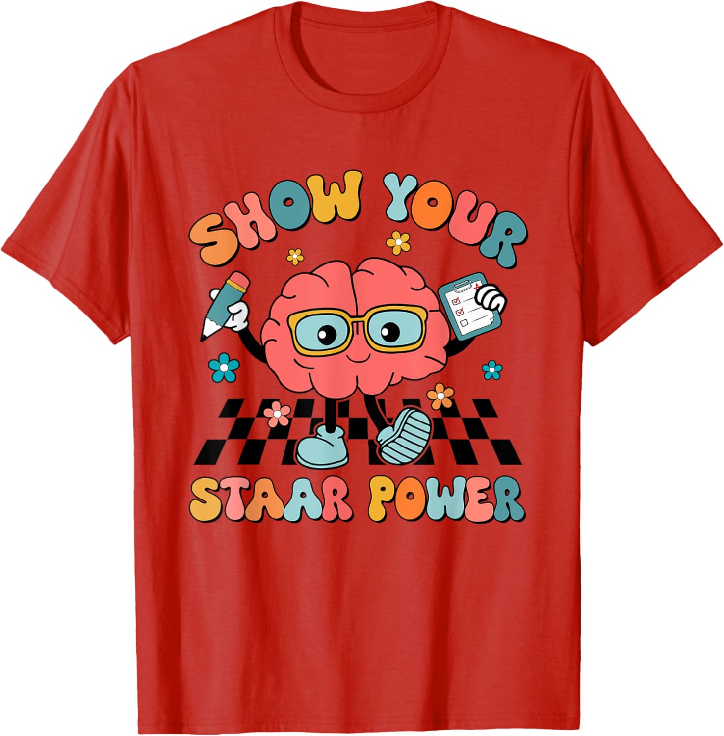 Retro Groovy Show Your STAAR Power Brain Teacher Testing Day T-Shirt